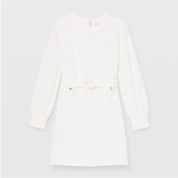 NWOT! SOLD OUT Club Monaco Long Sleeve Belted Pocket Mini Dress, White/Cream, 8 - Picture 5 of 9